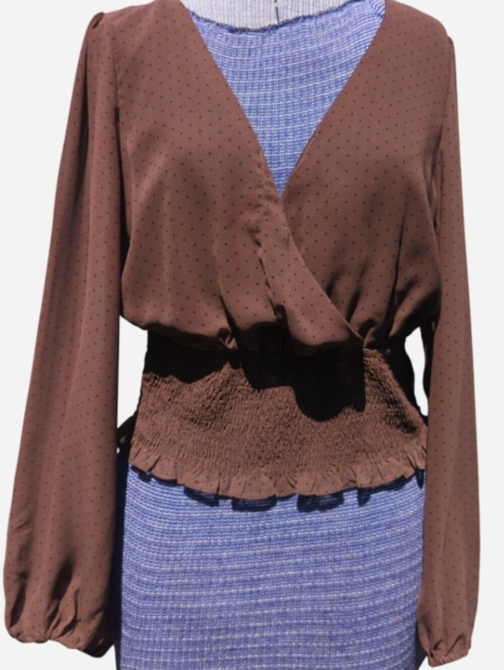 Milk & Honey Women's Brown Polkadot Blouse Sz L